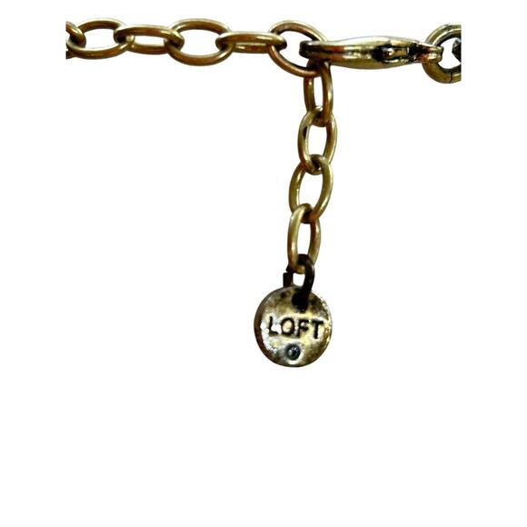 LOFT Chunky Statement Necklace Antiqued Goldtone Blue 20.5 Inch - Picture 6 of 9